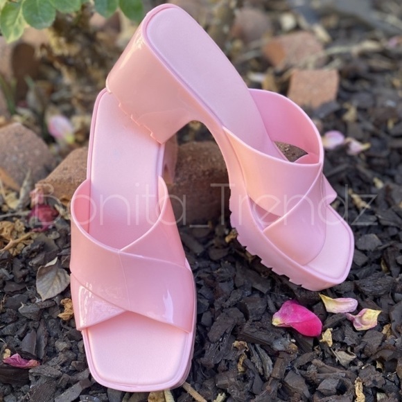 Light Pink Chunky Heel PVC Jelly Sandals - Picture 8 of 8